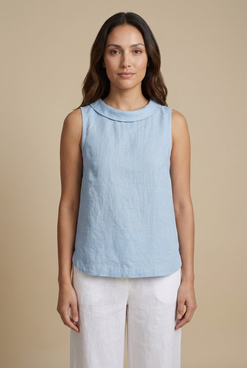 Casual Sleeveless Roll Collar Top for Women, Lightweight Soft Structure, for Work, Brunch, Vacation & Everyday Wear