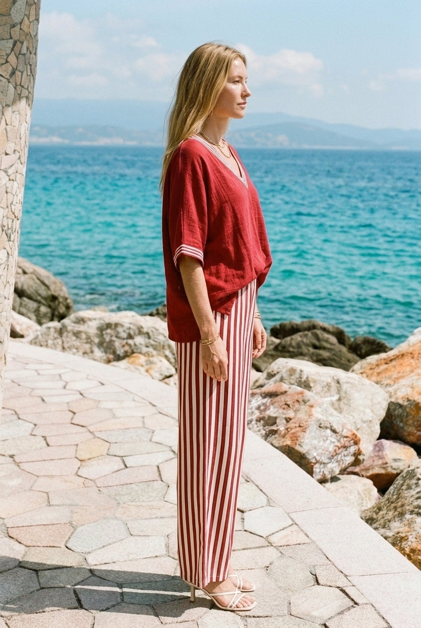 Mirren | Striped V-Neck Coordinated Set