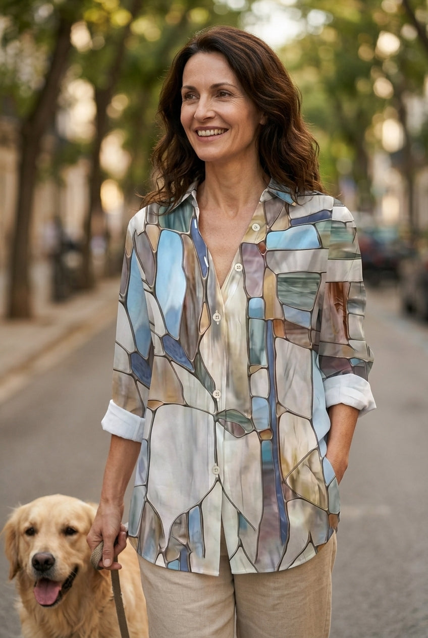 Casual Long Sleeve Blouse for Women, Polyester Relaxed Fit Vintage, for Spring, Summer, Everyday & Casual Wear