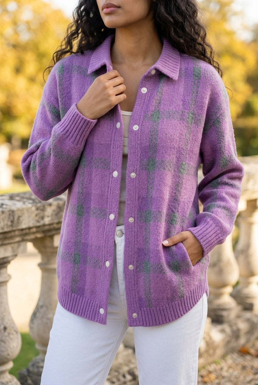 Kata | Oversized Plaid Knit Cardigan