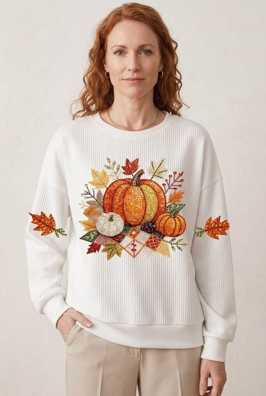 Cozy Harvest Sweatshirt for Women, Soft Relaxed-Fit Festive Design, for Fall, Thanksgiving, Casual & Lounging