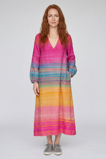 Relaxed V-Neck Dress for Women, Lightweight Breathable Multicolour with Side Pockets, for Everyday, Casual & Vacation We