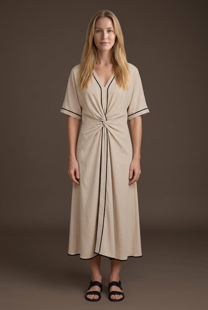 Elegant V-Neck Dress for Women, Lightweight Breathable Draped Fit, for Vacation, Casual Chic & Everyday Wear