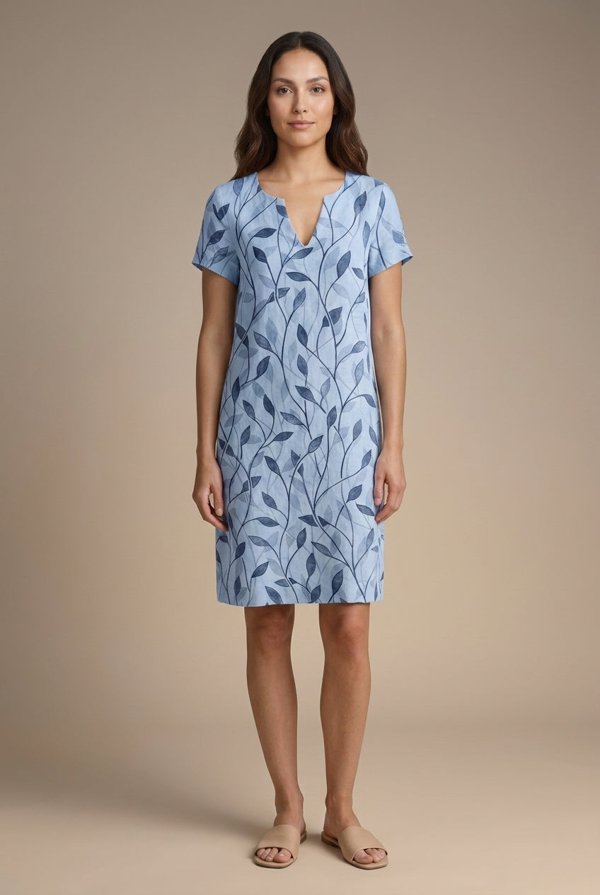 Graceful V-Neck Midi Dress for Women, Printed Flowing Silhouette, for Casual, Work, Brunch & Evening Wear