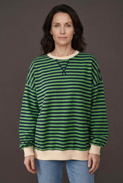 Casual Long Sleeve Striped Sweatshirt for Women, Relaxed Fit Soft Cozy, for Everyday, Lounging, Weekend & Casual Wear