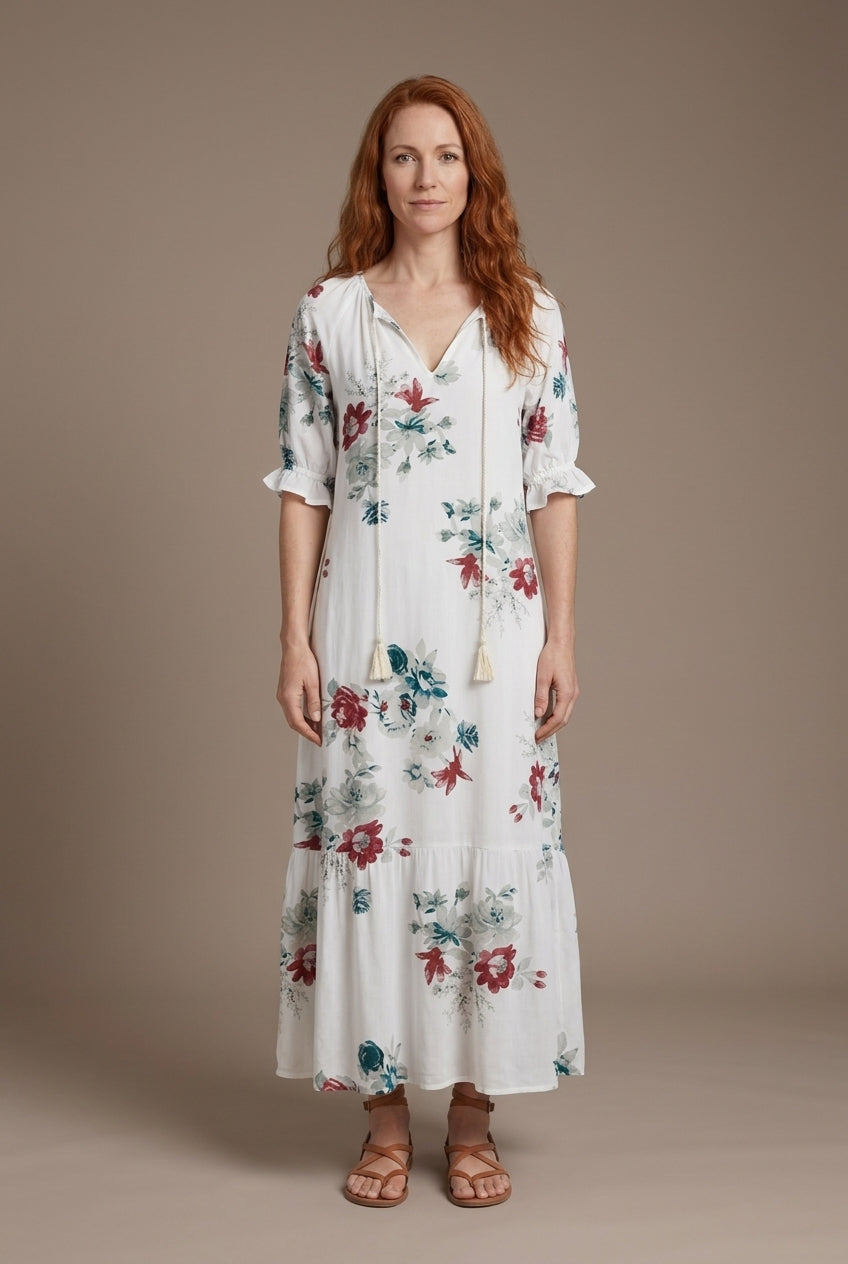 Boho A-Line Dress for Women, Lantern Sleeve V-Neck Geometric Print, for Vacation, Casual, Date Night & Everyday