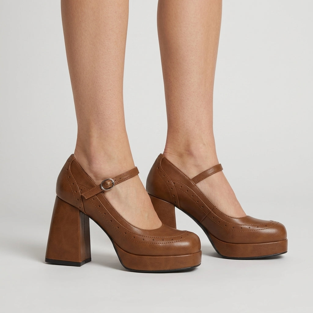 Ludmila | Textured Brogue Block Heels
