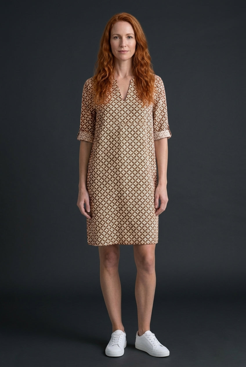 Vintage Split-Neck Summer Dress for Women, Relaxed Flowy Lightweight Breathable, for Casual, Garden Party, Evening & Eve