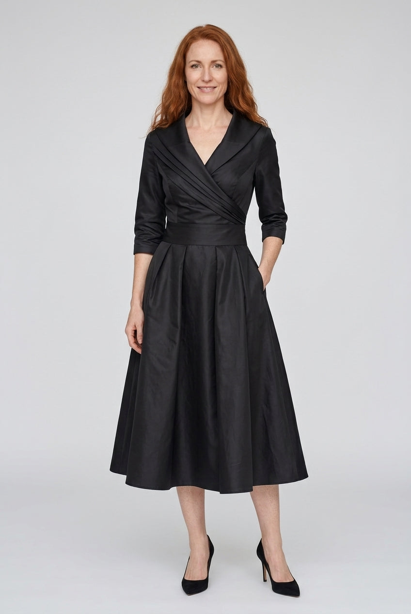 Elegant Midi Dress for Women, Flowing Silhouette with Graceful Drape, for Work, Evening, Brunch & Everyday Wear