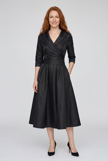 Elegant Midi Dress for Women, Flowing Silhouette with Graceful Drape, for Work, Evening, Brunch & Everyday Wear
