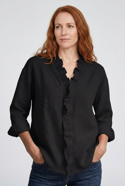 Elegant V-Neck Blouse for Women, Ruffled Long-Sleeve Lightweight, for Office, Brunch, Casual & Everyday Wear