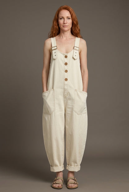 Relaxed Denim Jumpsuit for Women, Soft Long-Sleeve Wide-Leg with Pockets, for Weekend, Casual & Everyday Wear