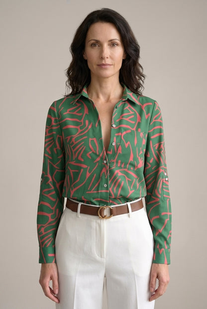Classic Collared Printed Blouse for Women, Soft Breathable Long-Sleeve, for Work, Office, Casual & Everyday Wear