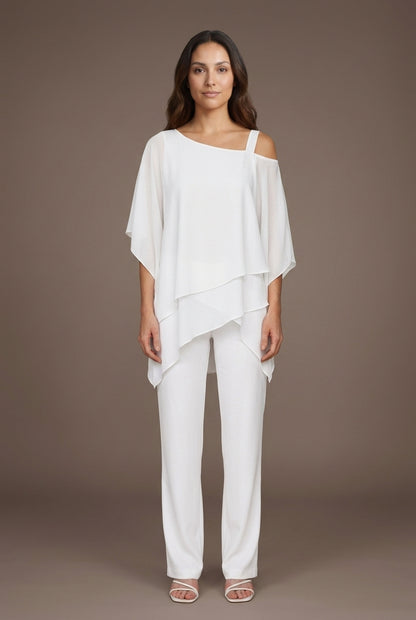 Elegant Two-Piece Layered Set for Women, Soft Flowing Lightweight Relaxed Silhouette Wide-Leg Pants, for Weddings, Dinne