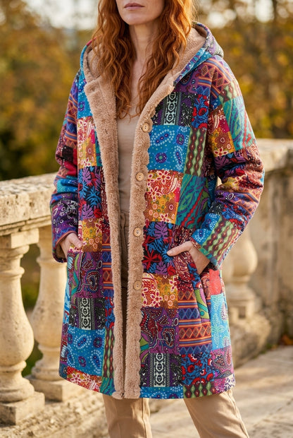 Anni | Fleece-Lined Patchwork Hooded Jacket