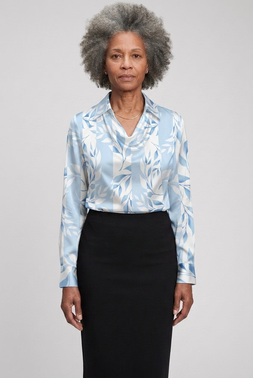 Elegant Satin Blouse for Women, Soft Drape Neckline Feminine Cut, for Work, Dinner, Evening & Everyday Wear