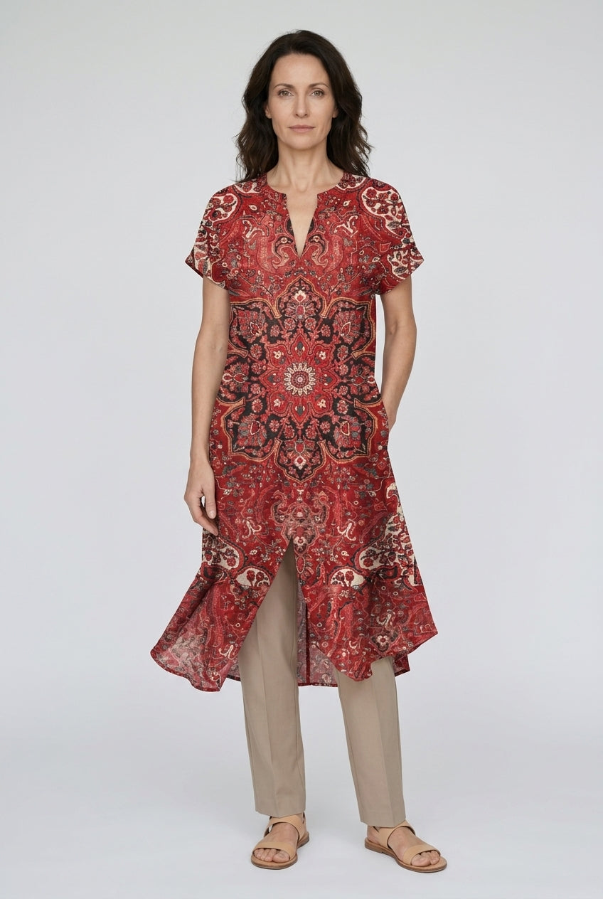 Elegant V-Neck Floral Dress for Women, Lightweight Flowing Midi with Side Pockets, for Daytime, Evening & Casual Wear