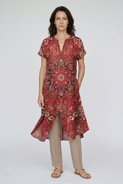Elegant V-Neck Floral Dress for Women, Lightweight Flowing Midi with Side Pockets, for Daytime, Evening & Casual Wear