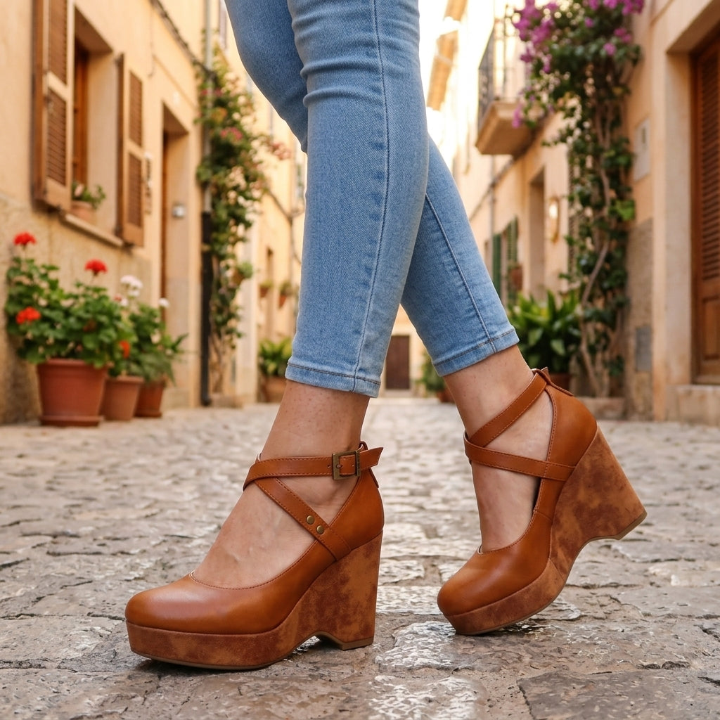 Morwenna | Cross-Strap Wedge Heel