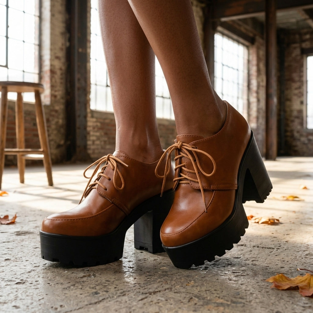 Katya Tamara | Vegan Leather Lace-Up Block Heel