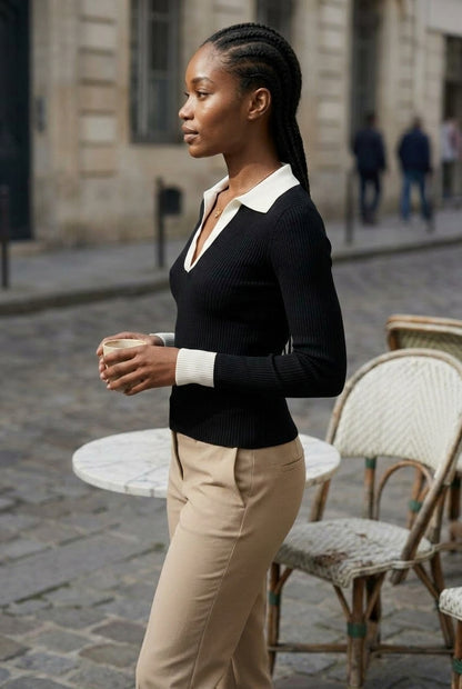 Romlyn | Contrast Collar Slim Knit Sweater