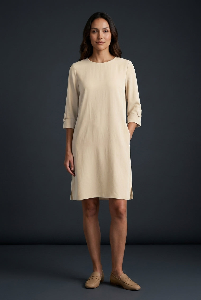 Comfortable Round Neck Dress for Women, Soft Lightweight Relaxed Fit Mid-Sleeve, for Casual, Office, Everyday & Weekend 