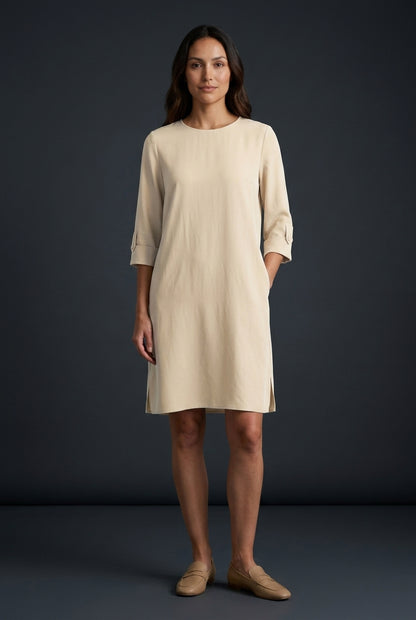 Comfortable Round Neck Dress for Women, Soft Lightweight Relaxed Fit Mid-Sleeve, for Casual, Office, Everyday & Weekend 