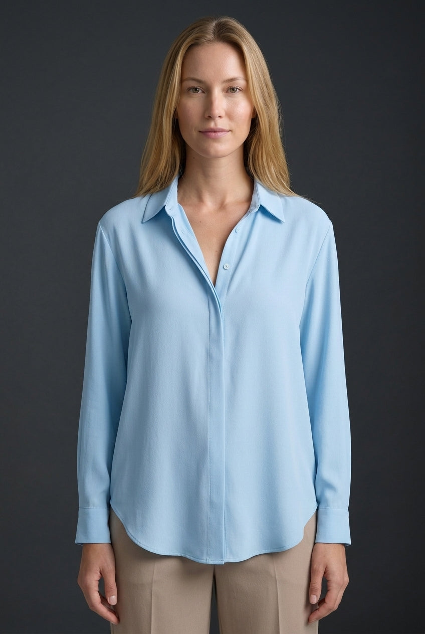 Elegant Button Collar Blouse for Women, Relaxed-Fit Breathable Soft Long-Sleeve, for Work, Casual, Office & Everyday Wea