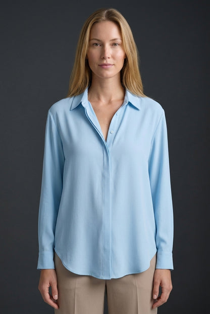 Elegant Button Collar Blouse for Women, Relaxed-Fit Breathable Soft Long-Sleeve, for Work, Casual, Office & Everyday Wea