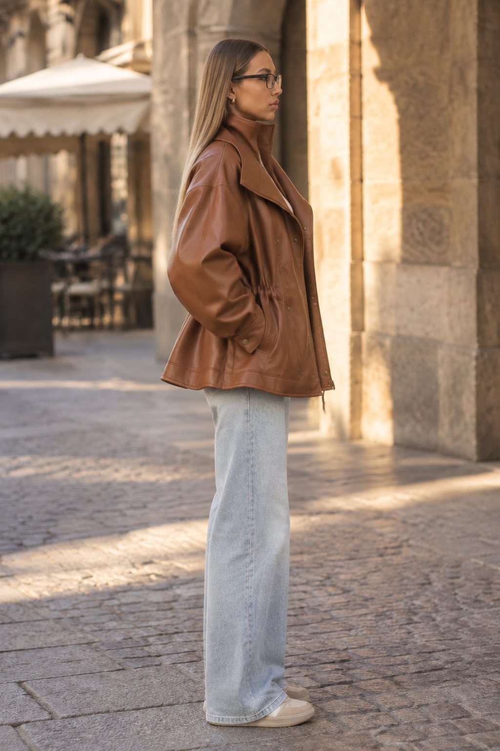 Meika | Glossy Faux Leather Jacket