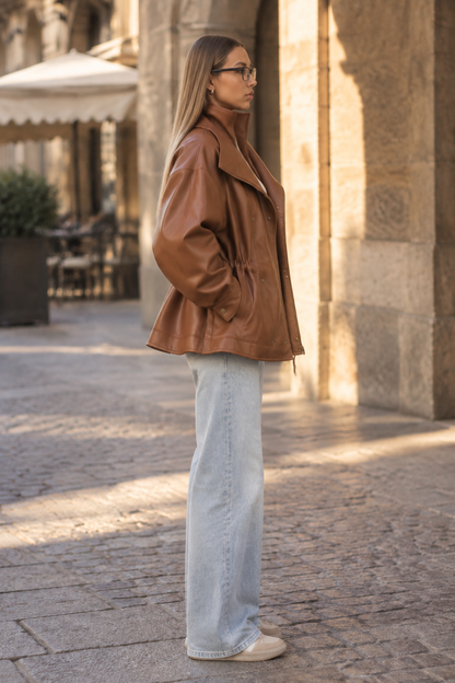 Meika | Glossy Faux Leather Jacket