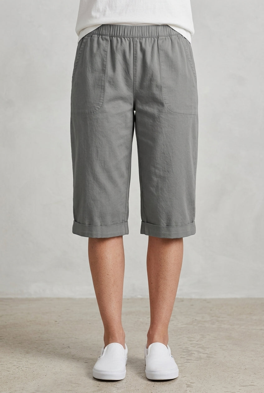 Solid Double Pockets Loose Casual Five-Point Pants