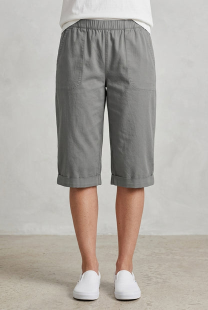 Solid Double Pockets Loose Casual Five-Point Pants