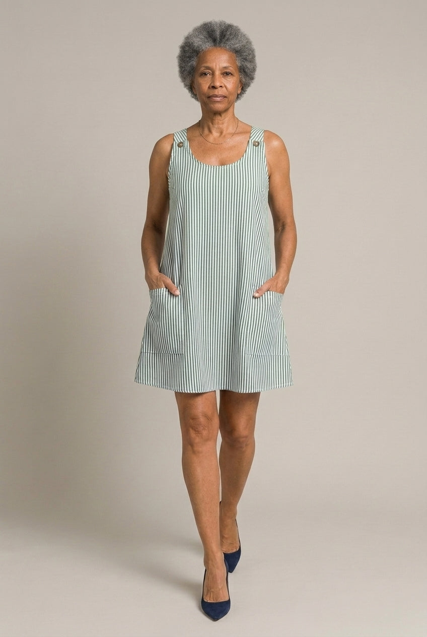 Fabienne Lisette | Striped Button-Strap Mini Dress