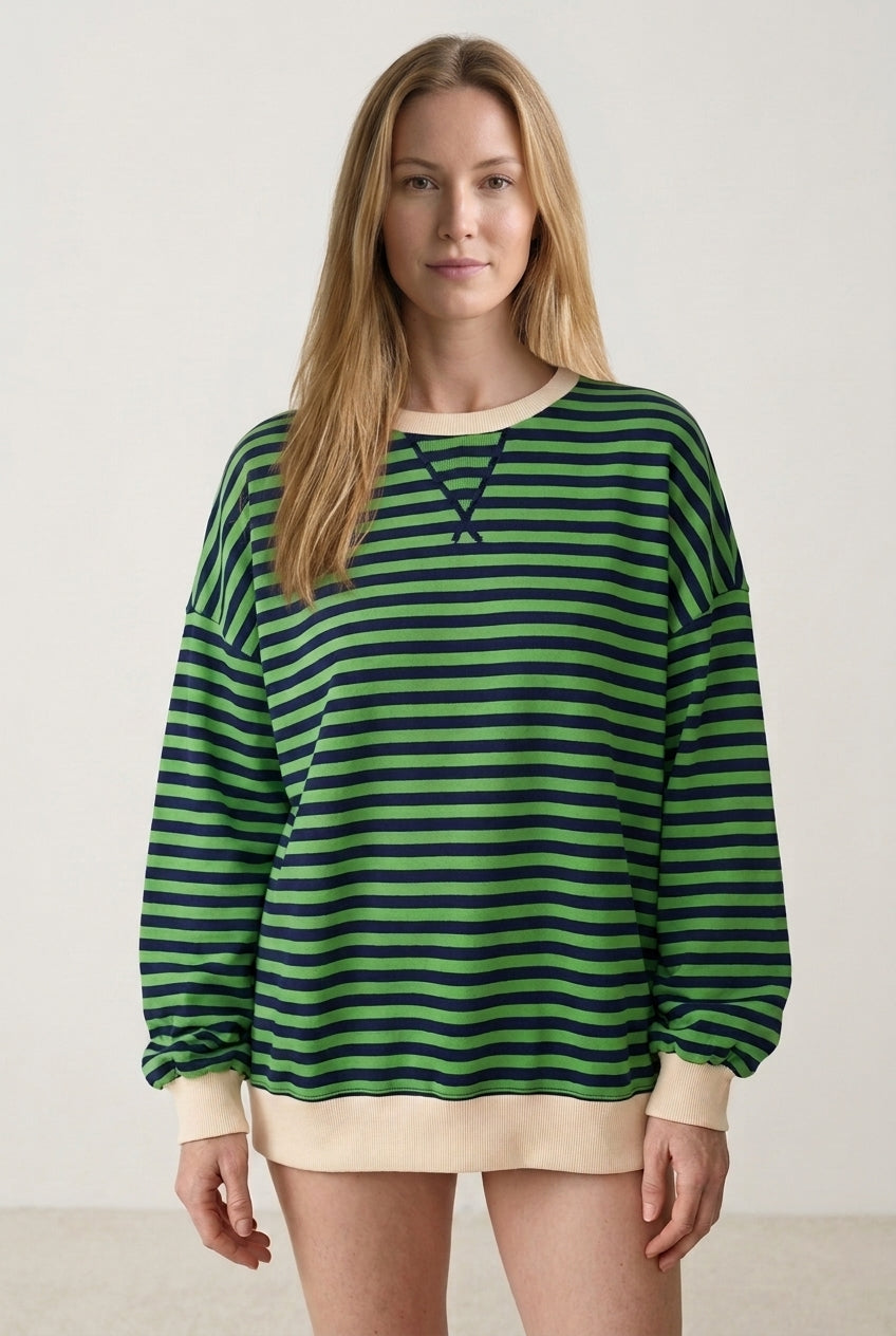Casual Long Sleeve Striped Sweatshirt for Women, Relaxed Fit Soft Cozy, for Everyday, Lounging, Weekend & Casual Wear
