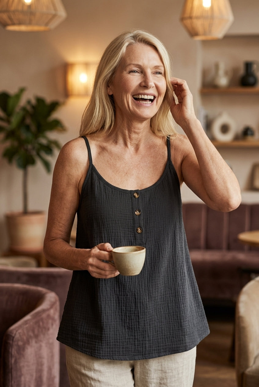 Elegant Button-Front Blouse for Women, Strap Detail Lightweight, for Work, Casual, Date Night & Everyday Wear
