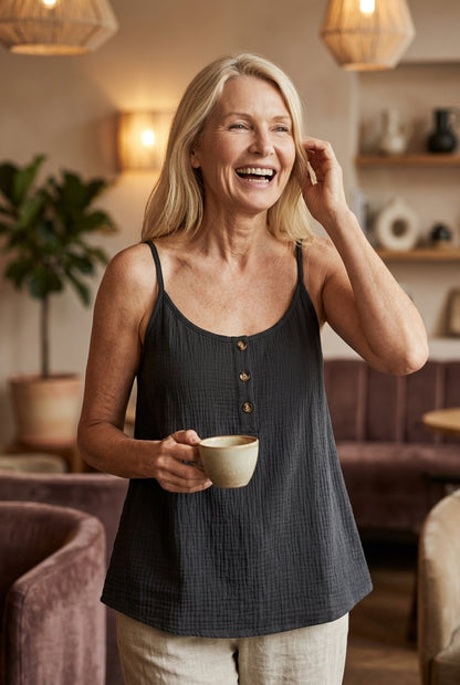 Elegant Button-Front Blouse for Women, Strap Detail Lightweight, for Work, Casual, Date Night & Everyday Wear