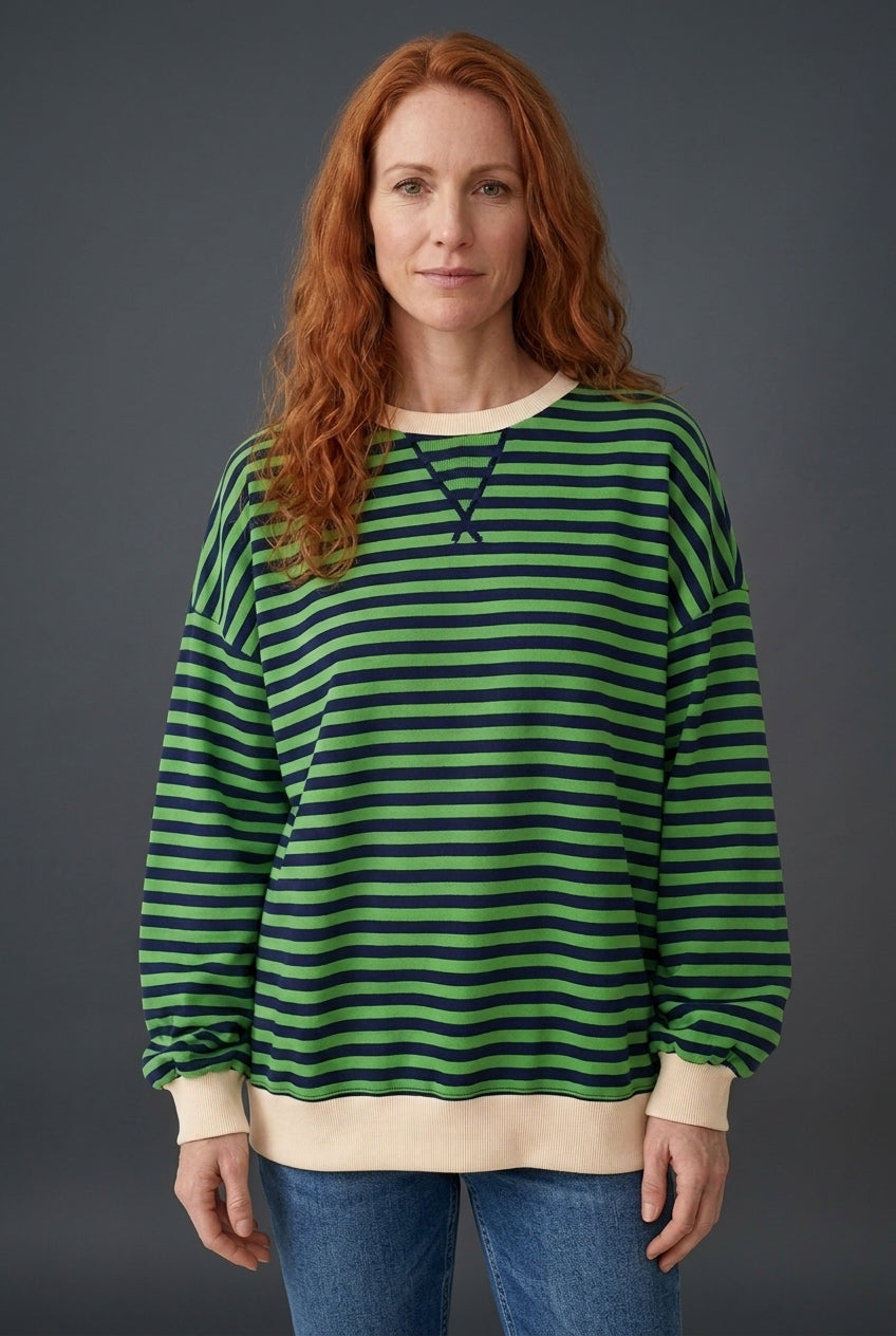 Casual Long Sleeve Striped Sweatshirt for Women, Relaxed Fit Soft Cozy, for Everyday, Lounging, Weekend & Casual Wear
