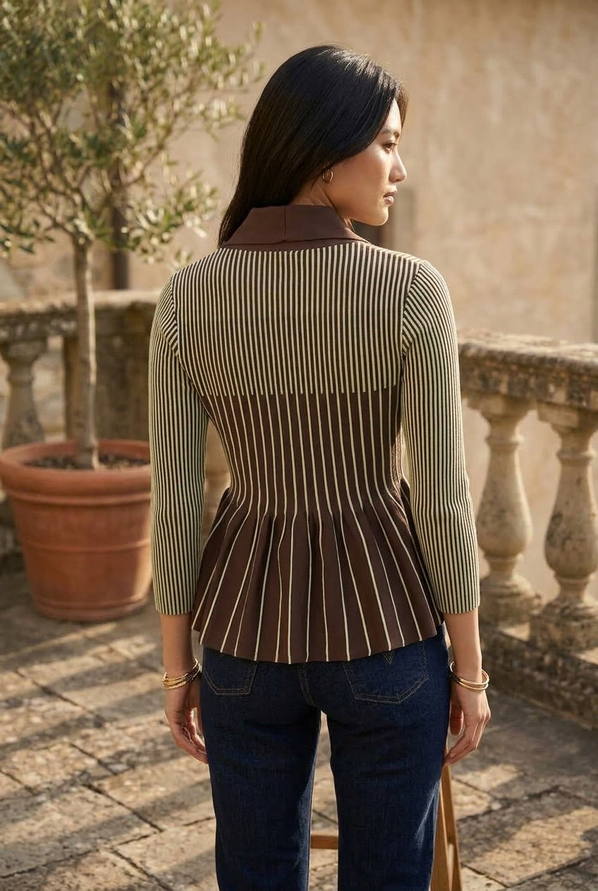 Isine | Peplum V-Neck Knitted Cardigan