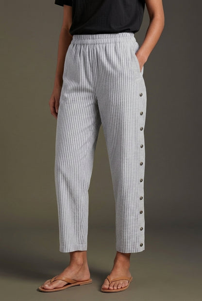 Casual Striped Cotton Women's Trousers with Pockets