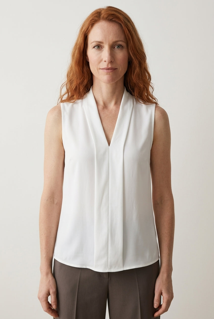 Elegant Sleeveless Pleated Blouse for Women, V-Neck Lightweight Breathable, for Office, Brunch, Evening & Everyday Wear