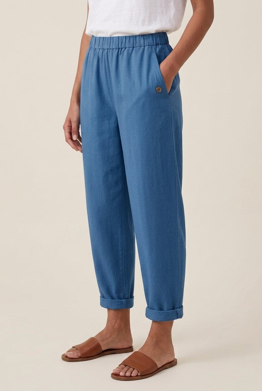 Relaxed Straight-Leg Trousers for Women, Cotton Blend Elastic Waistband, for Everyday Wear, Travel, Casual & Lounging