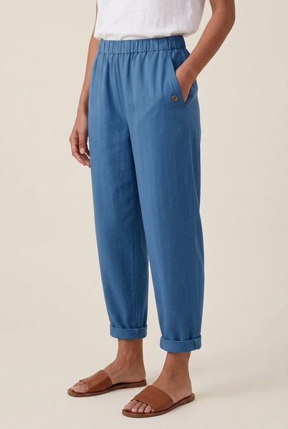Relaxed Straight-Leg Trousers for Women, Cotton Blend Elastic Waistband, for Everyday Wear, Travel, Casual & Lounging