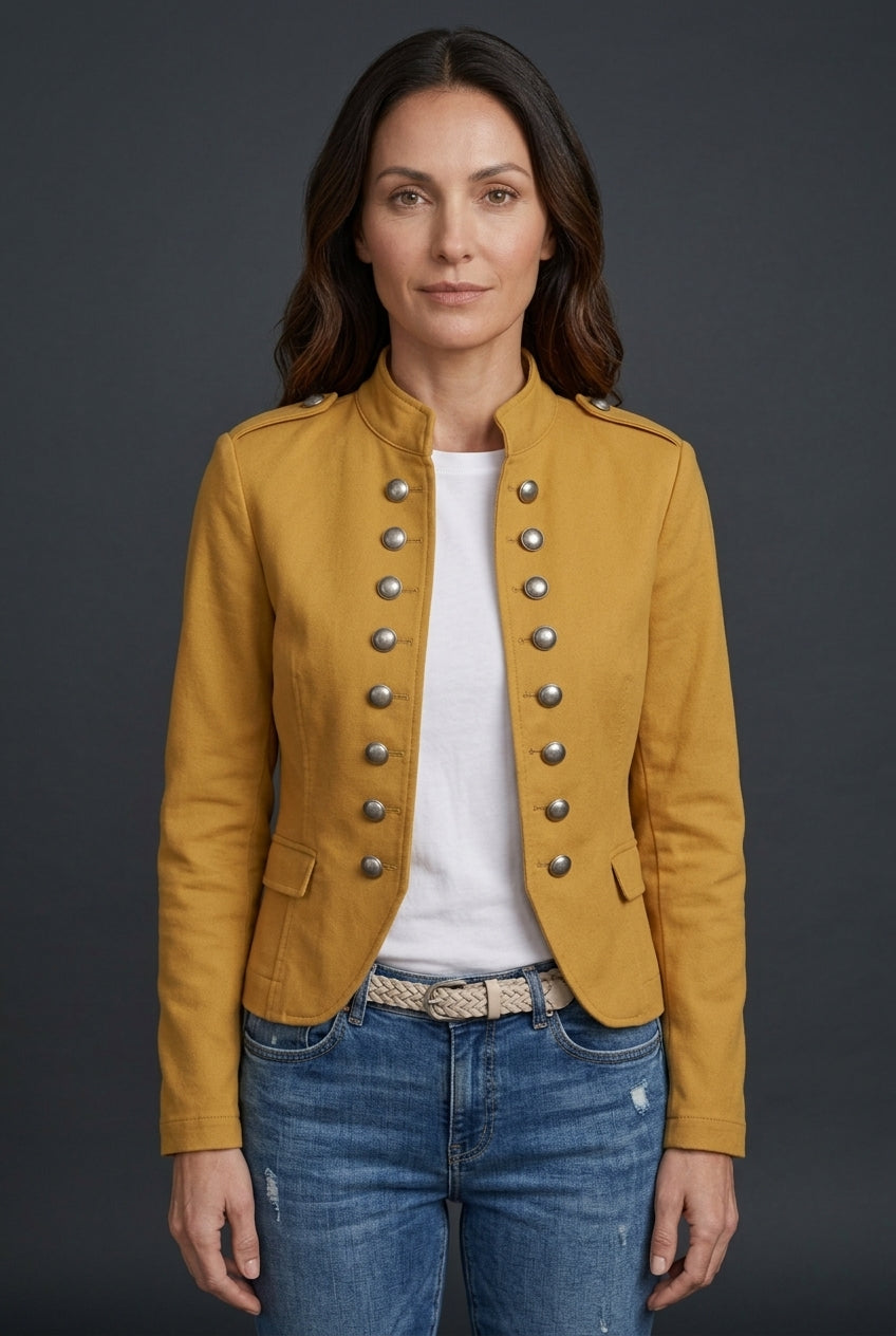 Hela | Women's Double Breasted Military Cropped Jacket with Long Sleeve