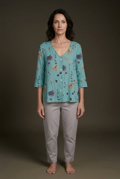 Elegant Floral Blouse for Women, Lightweight Round-Neck Relaxed-Fit, for Work, Brunch, Casual & Everyday Wear