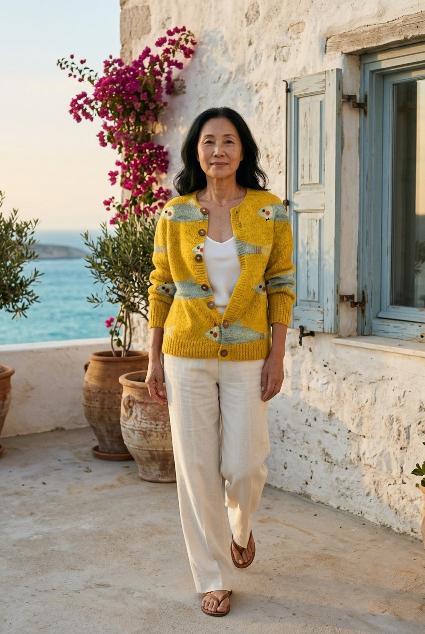 Alba Ginevra | Fish Print Button-Down Cardigan