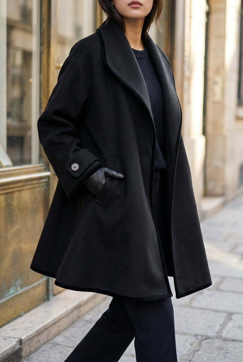 Lou | Wool-Blend Swing Coat with Contrast Trim