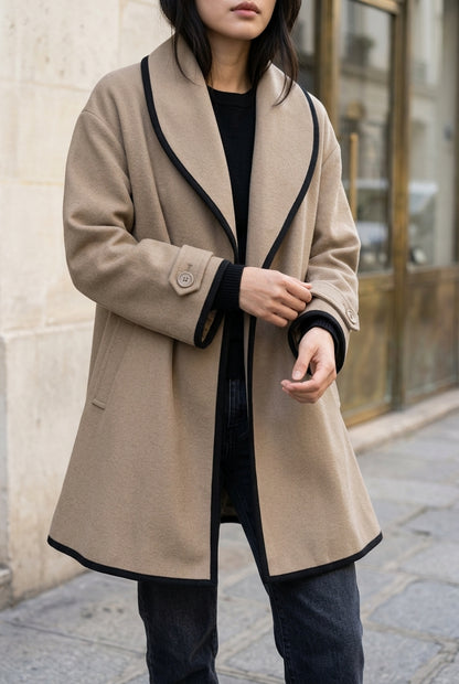 Lou | Wool-Blend Swing Coat with Contrast Trim