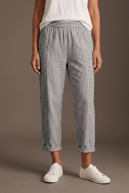 Relaxed Striped Summer Pants for Women, Lightweight Breathable Tapered with Elastic Waistband, for Travel, Casual & Ever