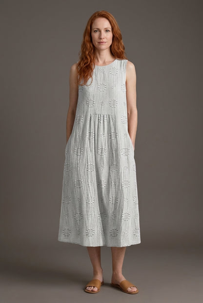 Elegant Midi Dress for Women, Lightweight Breathable Embroidered Sleeveless with Hidden Pockets, for Beach, Garden, Casu